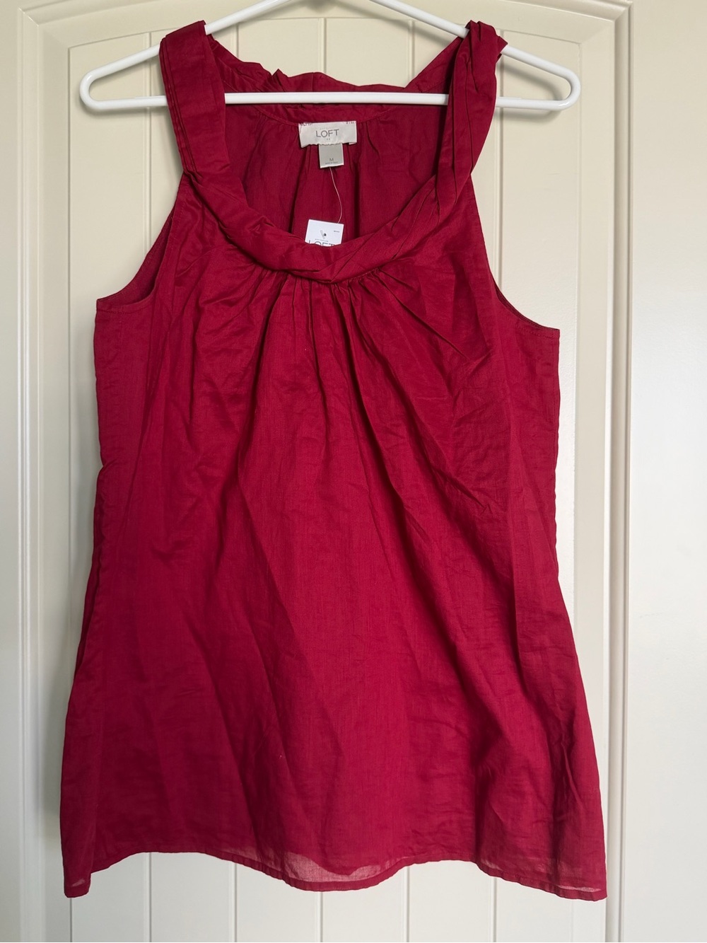 LOFT Womens Sleeveless Dark Pink Pleated Neck Tank